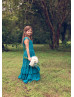 Teal Lace V Back Bohemian Ruffle Flower Girl Dress